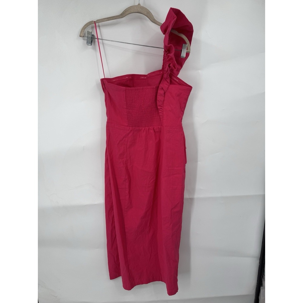 Anthropologie Pink linen One-Shoulder Ruffle column Midi Dress M 6 8 10 - Picture 5 of 13